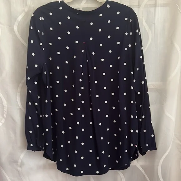Joules, Navy Blue & White Polka Dot,  V Neck, Long Sleeve Top, Size 8 - Picture 3 of 5